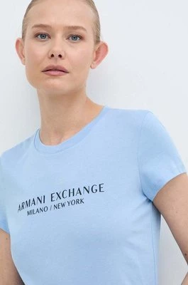 Armani Exchange t-shirt bawełniany damski kolor turkusowy 8NYTAB YJG3Z NOS