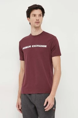 Armani Exchange t-shirt bawełniany kolor bordowy z aplikacją