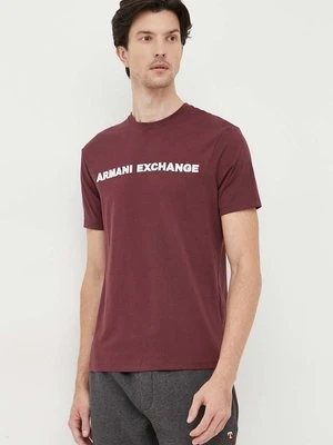 Armani Exchange t-shirt bawełniany kolor bordowy z aplikacją