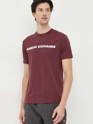 Zdjęcie produktu Armani Exchange t-shirt bawełniany kolor bordowy z aplikacją