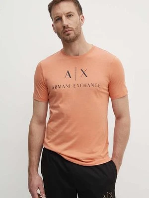 Armani Exchange t-shirt bawełniany kolor pomarańczowy z nadrukiem