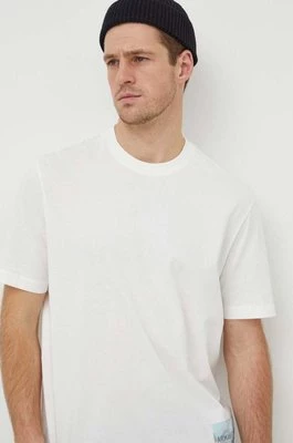 Armani Exchange t-shirt bawełniany męski kolor beżowy z aplikacją 3DZTLF ZJ9JZ