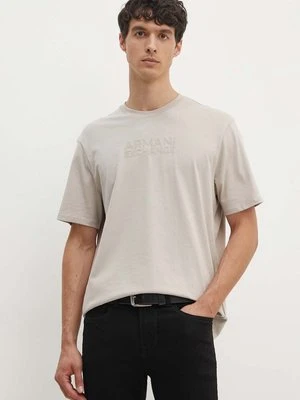 Armani Exchange t-shirt bawełniany męski kolor beżowy z aplikacją 6DZTAC ZJASZ