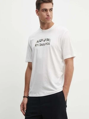 Armani Exchange t-shirt bawełniany męski kolor beżowy z aplikacją 6DZTHC ZJBYZ