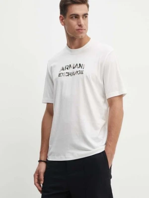 Armani Exchange t-shirt bawełniany męski kolor beżowy z aplikacją 6DZTHC ZJBYZ