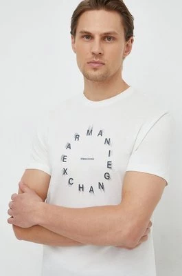 Armani Exchange t-shirt bawełniany męski kolor beżowy z nadrukiem 3DZTBJ ZJ9TZ