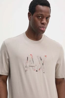 Armani Exchange t-shirt bawełniany męski kolor beżowy z nadrukiem 6DZTHN ZJLFZ