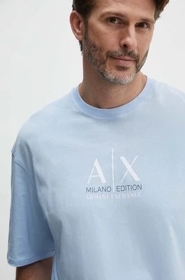 Armani Exchange t-shirt bawełniany męski kolor niebieski z nadrukiem