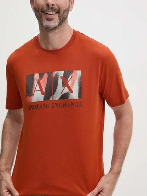 Armani Exchange t-shirt bawełniany męski kolor pomarańczowy z nadrukiem 6DZTHF ZJH4Z