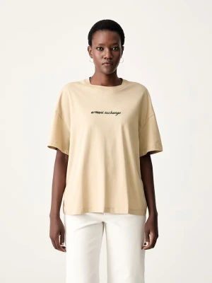 Armani Exchange T-shirt damski bawełniany beżowy