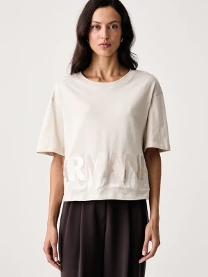 Armani Exchange T-shirt damski bawełniany beżowy