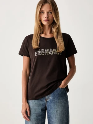 Armani Exchange T-shirt damski bawełniany brązowy