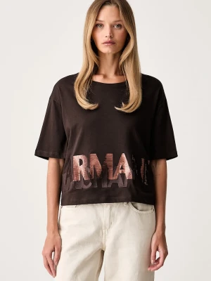Armani Exchange T-shirt damski bawełniany brązowy