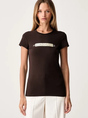 Armani Exchange T-shirt damski bawełniany z elastanem brązowy