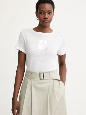 Armani Exchange T-shirt damski z dodatkiem lnu