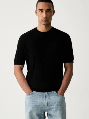 Armani Exchange T-shirt swetrowy męski z wiskozą czarny