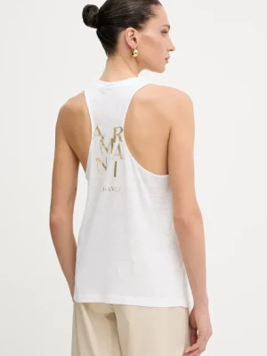 Armani Exchange top z domieszką lnu kolor biały XW000390 AF12899