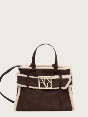 Armani Exchange torebka crossbody damska z imitacji zamszu brązowy