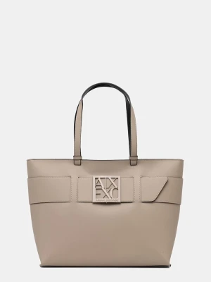 Armani Exchange torebka shopper damska z imitacji skóry beżowy