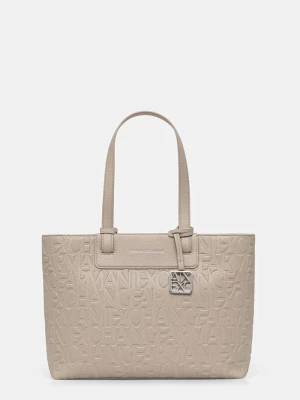 Armani Exchange torebka shopper damska z imitacji skóry beżowy