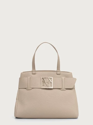 Armani Exchange torebka shopper damska z imitacji skóry beżowy
