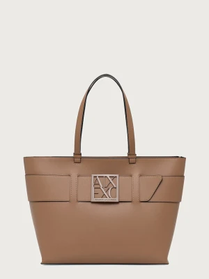 Armani Exchange torebka shopper damska z imitacji skóry beżowy