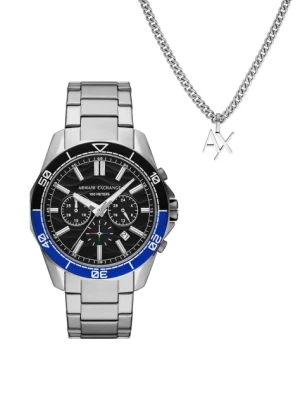 Armani Exchange zegarek i naszyjnik SPENCER męski kolor srebrny AX7166SET