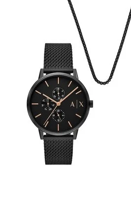 Armani Exchange zegarek i naszyjniki kolor czarny AX7162SET