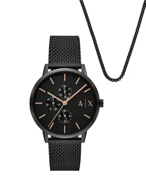 Armani Exchange zegarek i naszyjniki kolor czarny AX7162SET