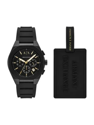 Armani Exchange zegarek i zawieszka bagażowa RAFAEL męski kolor czarny AX7165SET