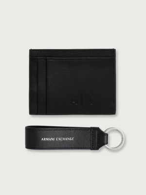 Armani Exchange zestaw portfel i brelok skórzany czarny