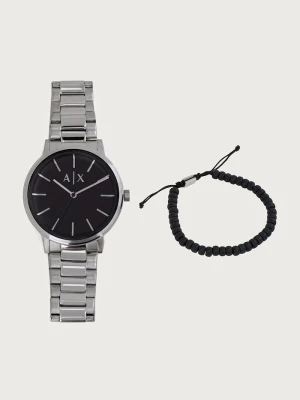 Armani Exchange zestaw zegarek i bransoletka męski Cayde srebrny