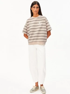 ARMEDANGELS Damska bluza z krótkim rękawem - Bamikaa Stripe Kobiety Bawełna (100%) biały|szary,