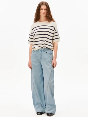 ARMEDANGELS Damska koszula z dzianiny z zawartością lnu - Stripe Linen Blend Kobiety Bawełna beżowy w paski,