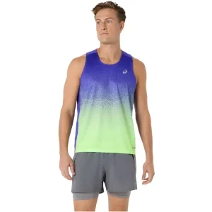 ASICS Road Fade Singlet 2011D522-401, Męskie, Niebieskie, t-shirty, poliester, rozmiar: L