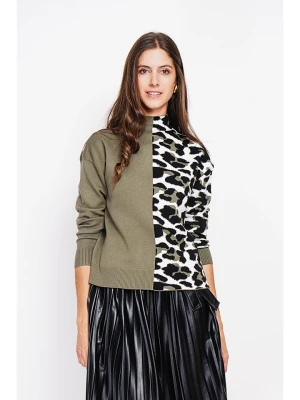 ASSUILI Sweter w kolorze czarno-oliwkowo-białym rozmiar: 40