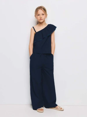 Asymetryczna bluzka z falbaną granatowy - Dzieci - - MANGO KIDS