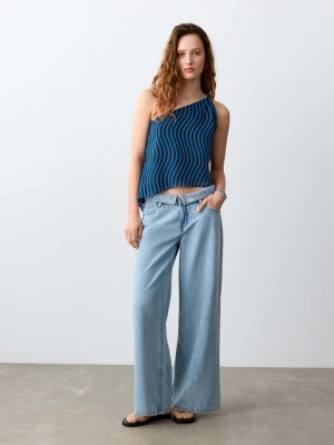 Asymetryczna bluzka z falistym nadrukiem electric blue - Teen - - MANGO TEEN