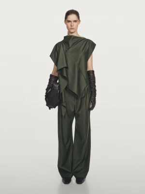 Asymetryczna Bluzka Z Mieszanki Wełny − Studio - Zielony - - Massimo Dutti - Kobieta