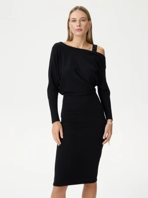 Asymetryczna czarna sukienka midi TARANKO