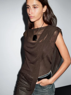 Asymetryczna Dzianinowa Peleryna - Brązowy - - Massimo Dutti - Kobieta