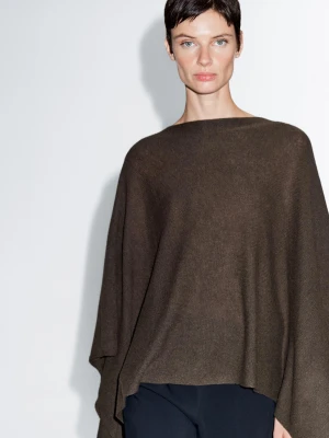 Asymetryczna Peleryna Z Wełnianej Dzianiny - Czekoladowy - - Massimo Dutti - Kobieta