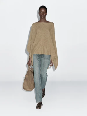 Asymetryczna Dzianinowa Peleryna Ze 100% Wełny - Zielonkawy - - Massimo Dutti - Kobieta
