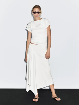 Asymetryczna Jeansowa Spódnica Średniej Długości - Biały Złamany - - Massimo Dutti - Female