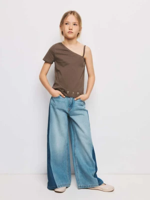 Asymetryczna koszulka z haftami brązowy - Dzieci - lata - MANGO KIDS