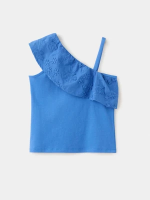 Asymetryczna koszulka z haftami electric blue - Dzieci - lata - MANGO KIDS