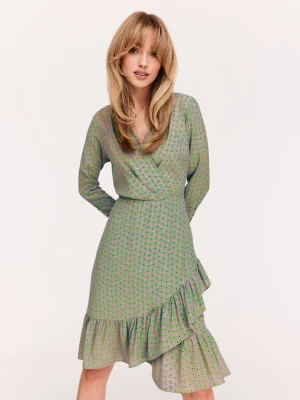Asymetryczna sukienka w zielone kwiaty TARANKO