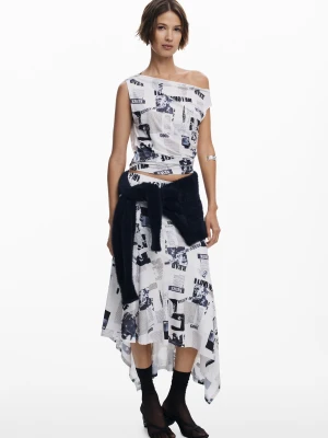 Asymetryczna spódnica z motywem gazety Desigual