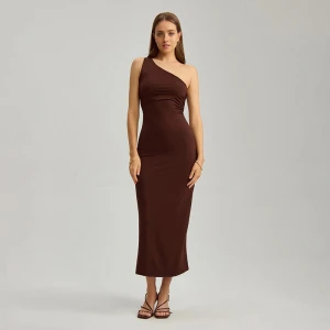Asymetryczna sukienka maxi bodycone brązowa House