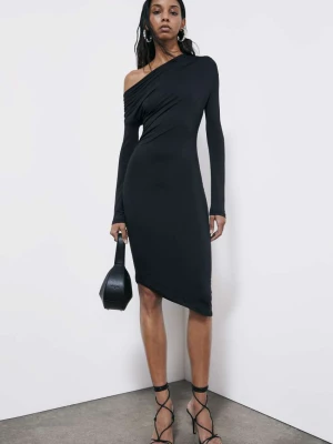 Asymetryczna sukienka midi z drapowaniem PATRIZIA PEPE